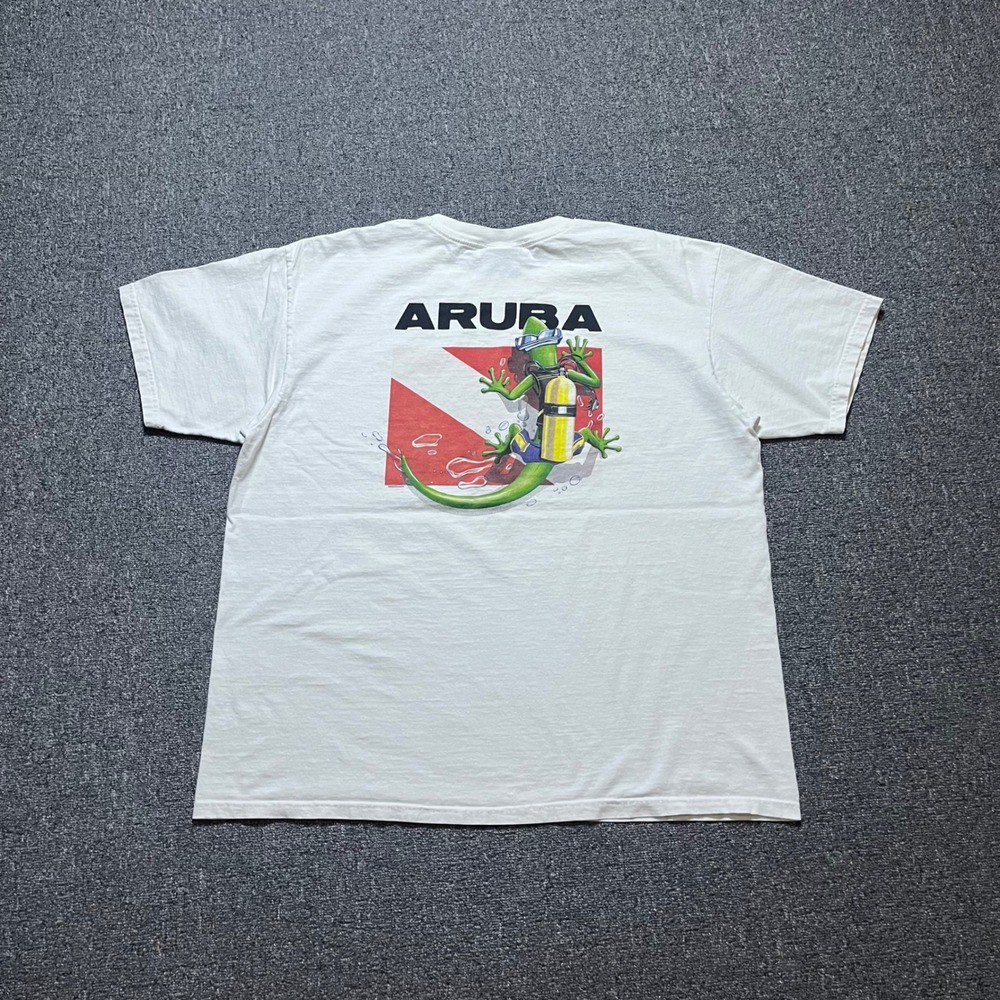 Vintage The Duck Company Aruba Scuba Gecko T-Shirt XL White Graphic Tee 2002